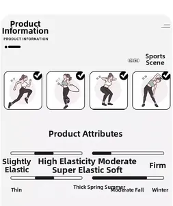 Tabella dettagliata che mostra l'elevata elasticità e il tessuto morbido degli shorts