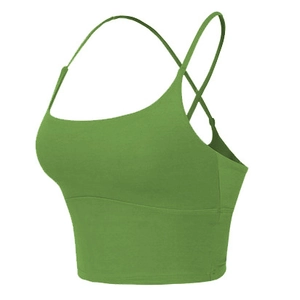 Reggiseno sportivo da yoga verde erba con spalline incrociate sulla schiena per donna