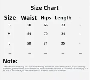 Tabella taglie con vita, fianchi e lunghezza per pantaloncini da yoga in centimetri