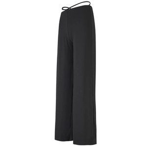 Schwarze Damen-Yogahose mit weitem Bein und verstellbaren Crossover-Bindebändern