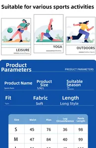 Tabella taglie per pantaloni yoga a vita alta con misure di vita e fianchi in S, M, L