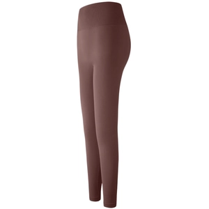 Legging de yoga marron café à taille haute avec ceinture côtelée et effet fessier bombé
