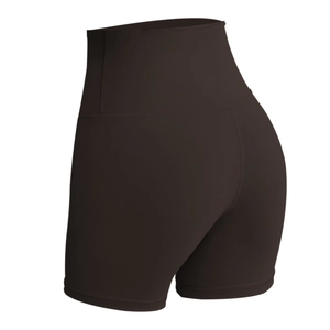 High-waisted quick-dry yoga shorts for women in dark brown with seamless stitch details
