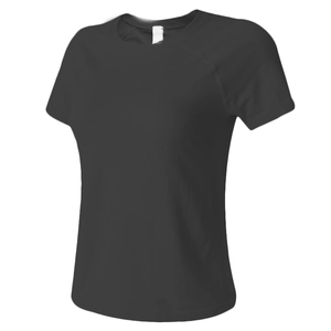 Slim fit black yoga t-shirt with crew neck and breathable mesh fabric for women's fitness
