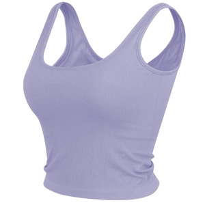 Brassière de sport lilas en maille côtelée avec col en U et larges bretelles pour yoga