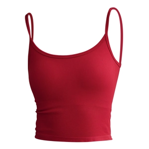Women Yoga Tank Top Ribbed Thin Strap Sexy Back Push Up Shockproof Sports Bra Integrated Chest Pad Fitness Activewear Top