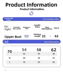 Size chart showing S M L measurements for the women yoga vest with removable bra pads