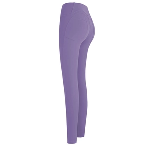 Paarse yoga legging met hoge taille en push-up effect voor fitness en hardlopen