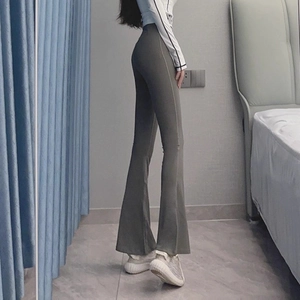 Pantaloni yoga a zampa a vita alta da donna in verde grigiastro con effetto push-up