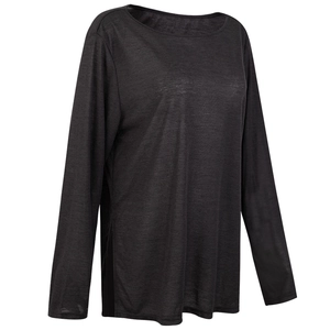 Women's dark gray long sleeve yoga top with side slits and breathable fabric
