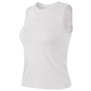 Débardeur de yoga blanc sans manches avec tissu respirant texturé et col rond sport