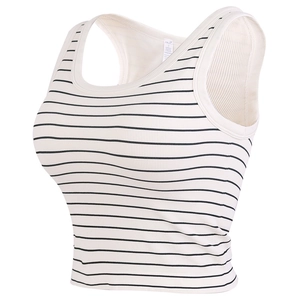 Débardeur de Sport Rayé pour Femmes Sans Couture Antichoc Extensible Gilet de Yoga Tricot à Côtes Fitness Course Haut Sans Manches