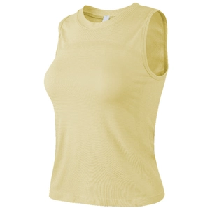 Débardeur de sport jaune clair pour femme en maille côtelée pour le yoga et le fitness