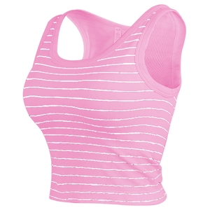Haut court de sport à rayures roses pour femmes avec design fitness extensible antichoc