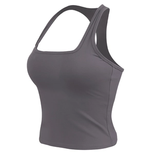 Canotta da Yoga Donna Scollo Quadrato Imbottita Asciugatura Rapida Gilet Sportivo Corto Senza Maniche Fitness Pilates