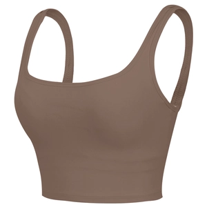 Mocha brown square neck sports bra with wide straps for high intensity training