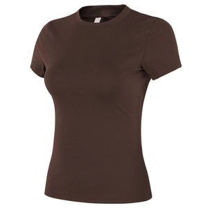 T-shirt de sport slim marron foncé avec col rond et tissu extensible à séchage rapide