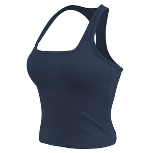 Canotta yoga blu navy ad asciugatura rapida con spalline larghe e design a vogatore