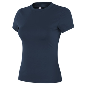 T-shirt de sport bleu marine ajusté en tissu extensible à séchage rapide pour le yoga