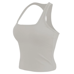 Canotta yoga da donna grigio chiaro ad asciugatura rapida con scollo quadrato e imbottitura