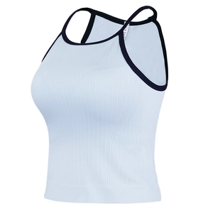 Women Contrast Binding Yoga Vest Ribbed Crop Top With Chest Pads Nylon Spandex Sports Bra For Pilates Gym Fitness Summer