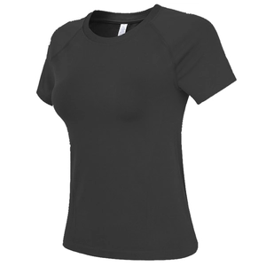 T-shirt de sport noir pour femme, coupe ajustée, séchage rapide et maille respirante