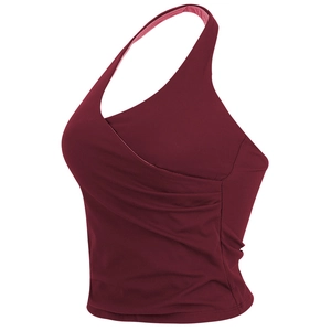 Brassière de sport licou bordeaux avec design cache-cœur froncé pour yoga et fitness