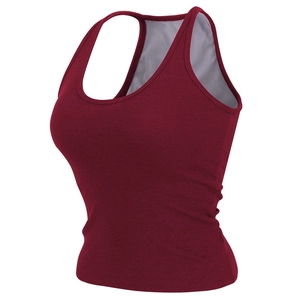 Canotta sportiva da donna a coste con imbottiture pettorali integrate in color bordeaux