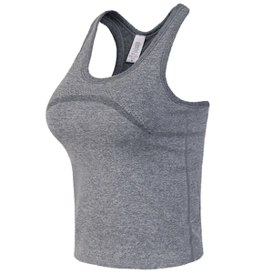 Women's Seamless Racerback Sports Tank Top With Removable Pads High Stretch Heather Knit Yoga Running Gym Workout Top
