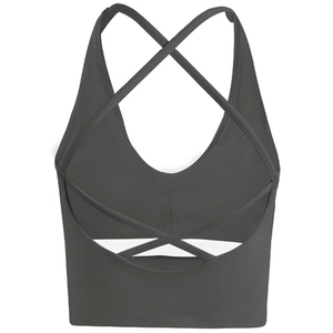 Reggiseno sportivo yoga grigio scuro con spalline incrociate e tessuto elasticizzato