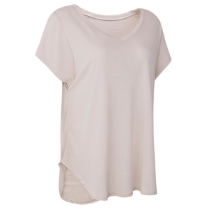 Women Loose V-Neck Yoga Top Short Sleeve Pilates Training Cover Up Solid Color Curved Hem Breathable Sportswear