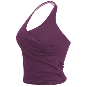 Débardeur de yoga licou violet foncé avec design cache-cœur et fronces latérales
