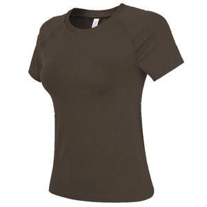 T-shirt de sport marron ajusté à séchage rapide pour femmes avec manches raglan et respirant