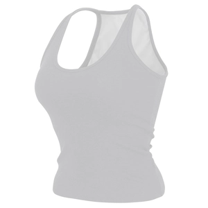 Dettaglio canotta yoga racerback a coste grigio chiaro con imbottitura pettorale inclusa