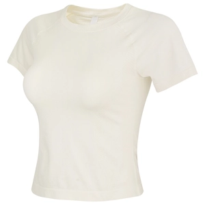 T-shirt sportiva slim bianco crema senza cuciture a costine per corsa e pilates