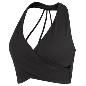 Schwarzer Pilates Sport BH mit Wickelfront und überkreuzten Rückenträgern für Damen