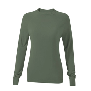 Slim fit olive green long sleeve crew neck athletic shirt for autumn fitness training