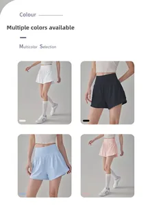 Collage montrant quatre couleurs de shorts de sport respirants à séchage rapide pour femmes