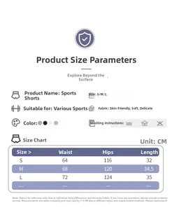 Tableau des tailles pour shorts de sport femme avec mesures S, M, L en centimètres