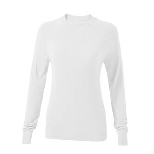 Slim fit white long sleeve crewneck athletic top for women's yoga and running