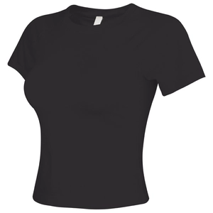 T-shirt sportiva nera attillata da donna con girocollo in tessuto opaco elasticizzato