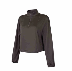 Damen Langarm Halb-Reißverschluss Yoga Top Gebürstet Fleece Gefüttert Thermal Sport Stehkragen Laufshirt Slim Fit Top