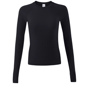 Haut de sport noir à manches longues coupe ajustée avec manches raglan et col rond
