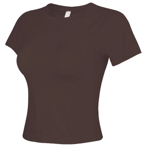Maglietta sportiva slim fit caffè moka a coste per donna con maniche corte e girocollo