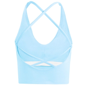 Canotta yoga azzurra con spalline incrociate e dettaglio cut-out triangolare