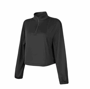 Damen Laufshirt in Schwarz mit Halbreißverschluss, Stehkragen und Bündchen