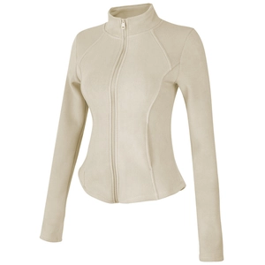 Slim fit fleece yoga jacket with stand collar and zipper in light beige for sports