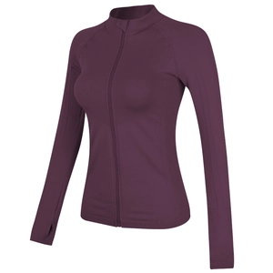 Veste de sport slim violette pour femme avec fermeture éclair et passants pour les pouces