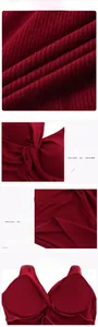 Detail view of red rib-knit sports bra showing knot design and fixed one-piece cups