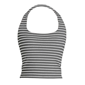 Women Halter Sports Bra Striped Ribbed Yoga Vest Beauty Back Workout Top With Fixed Cups Moisture Wicking Fitness Clothing